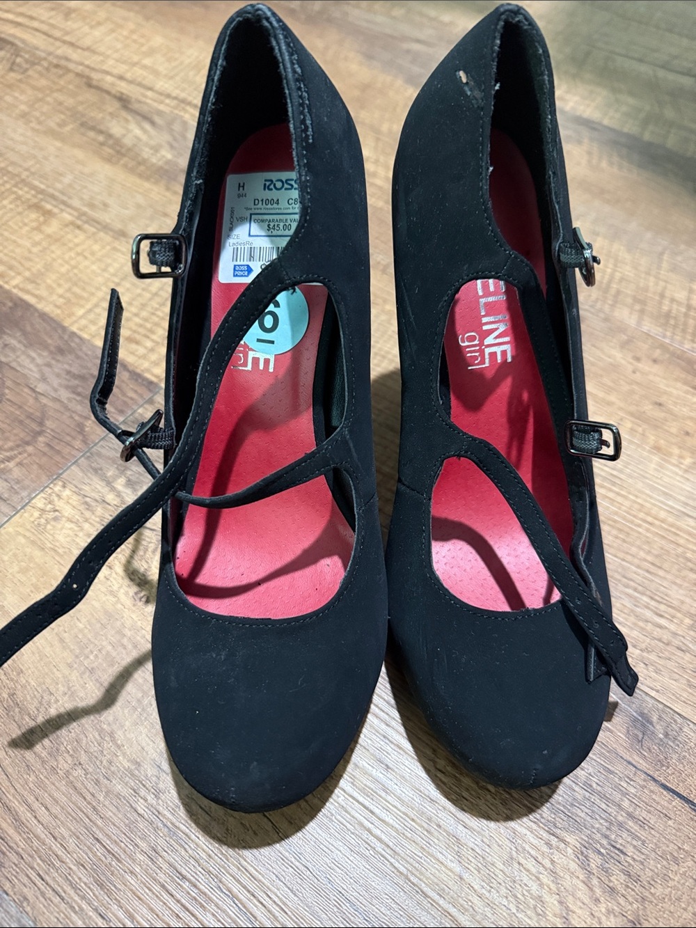 Celine Black Suede Mary Jane Heels with Red Insole